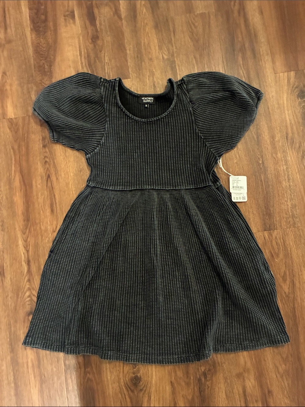 Known Supply Ethel Puff-Sleeve Knit Mini Dress - Black